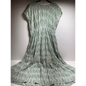 Oliphant Women’s Dress Sz XL Tiered Green White Chevron Boho Cottage Core